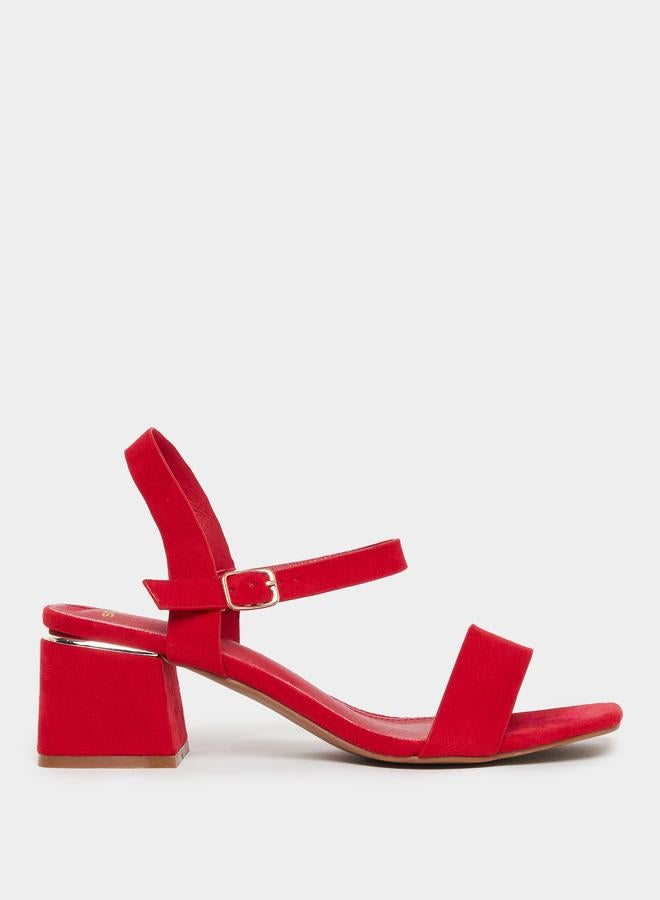 Styli Red Suede Block Heel Sandals - Image 1